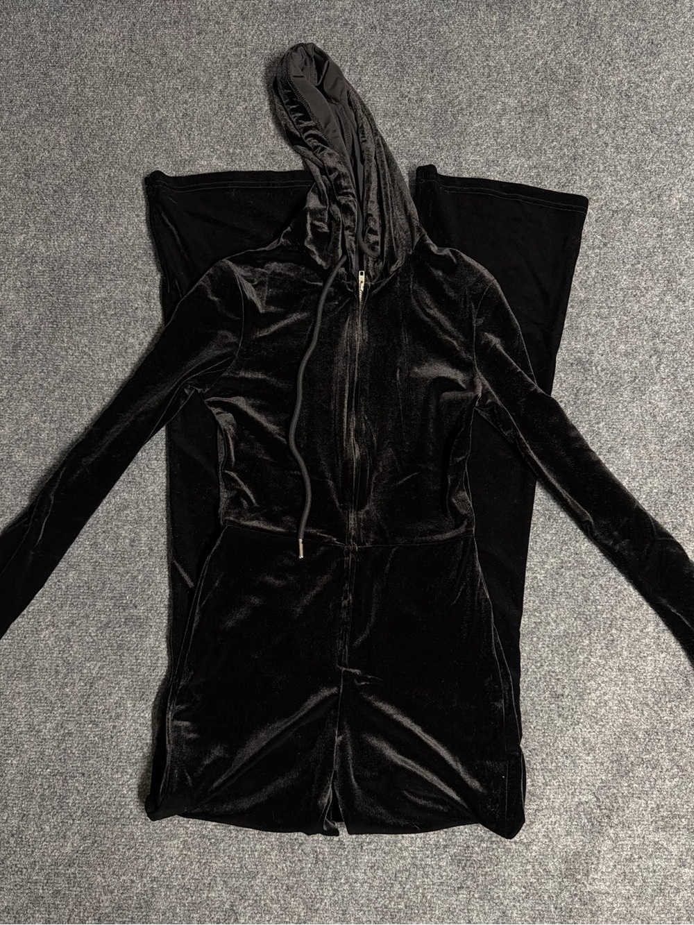 Adika Black Velour Zip Hoodie Jumpsuit